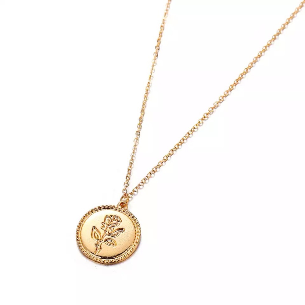 ‼️3/$30 Boho Rose Coin Pendant Gold Necklace - Picture 3 of 5